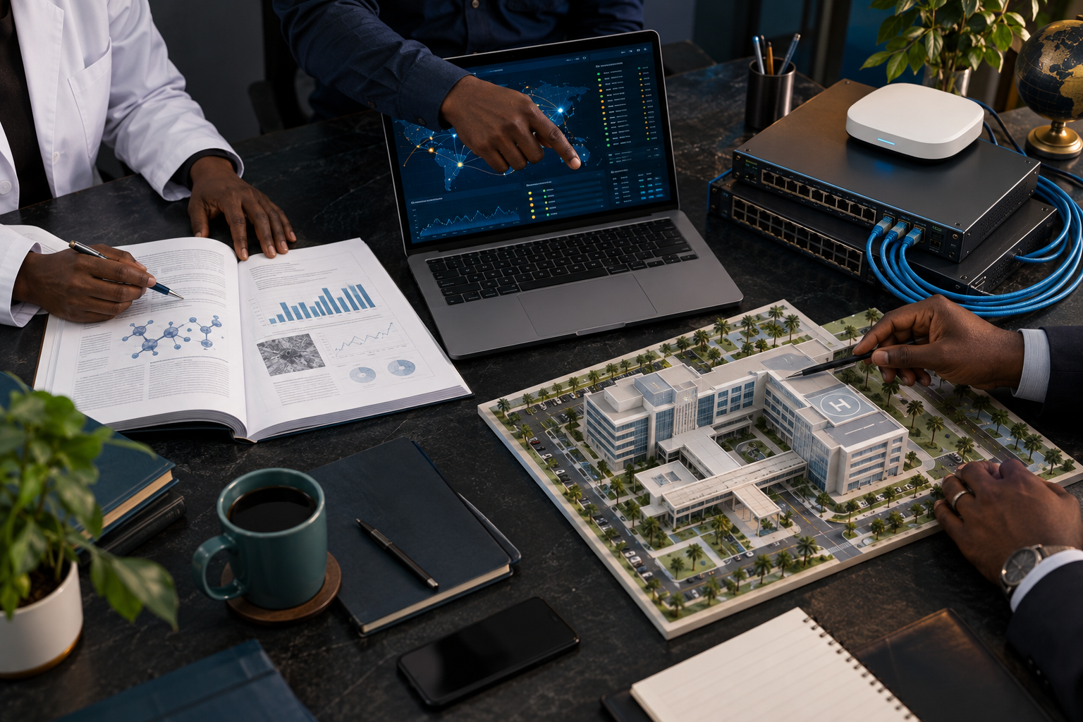A collaborative workspace combining scientific publishing, network infrastructure and a teaching-hospital simulation model